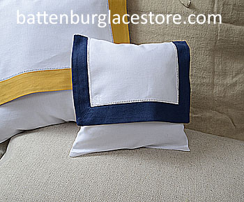 Envelope pillow.Baby size 8 in. White with TRUE NAVY color trims
